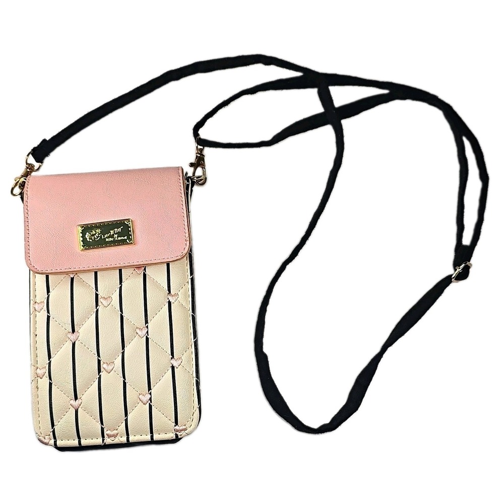 Luv Betsey by Betsey Johnson Quilted Heart Phone Crossbody Bag Cream Pink
